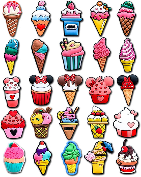 25Pcs Ice Cream Charms for Clog Shoes Decoration, Sweets Food Charms Accessories for Adult...