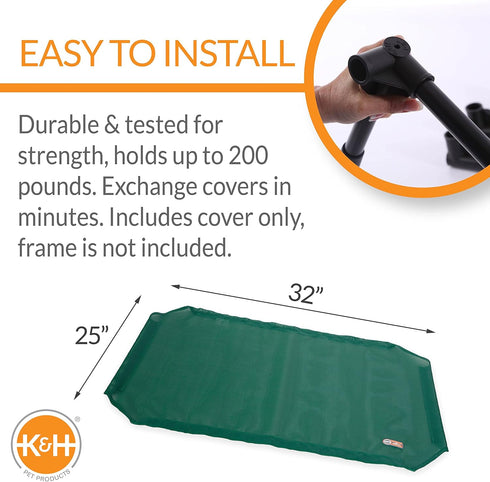 K&H Pet Products Original Pet Cot All Season Replacement Cover (Cot Sold Separately) Green Medium 25 X 32 Inches...