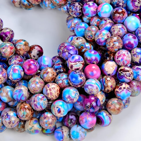 Zenkeeper 108 Pcs Sea Sediment Imperial Jasper Beads for Jewelry Making 8 MM Colorful Imperial Jasper Gemstones Loose Stone Beads...