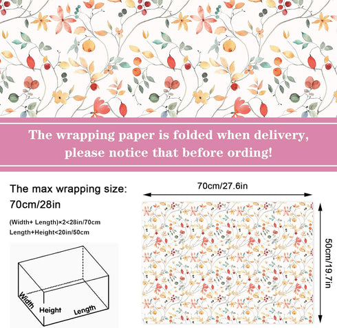 JarThenaAMCS 12 Sheets Wildflower Wrapping Paper -Not Roll- Watercolor Floral Gift Wrap Paper Bulk Folded Flat Flower Art Paper for Wedding Bridal...