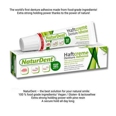 Natural Strong Denture Adhesive NaturDent holds Dentures Longer and Stronger No Zinc No Petrochemical No Paraben No Yucky Taste...