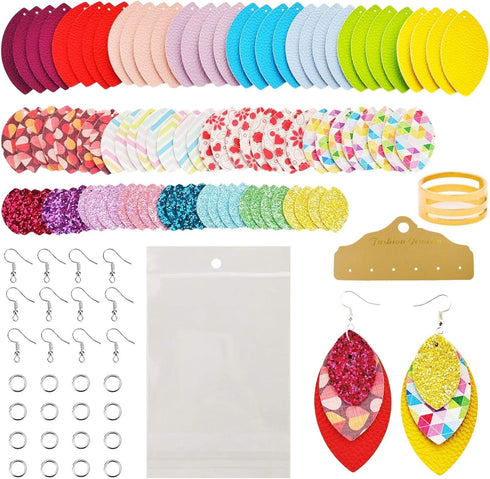 AOUXSEEM 321 Pcs Faux Leather Earrings Making Kit for Beginner, Contains 96 Pre Cut Evil Eye Earring Pieces with Hooks Jump Rings Opener Earring D...