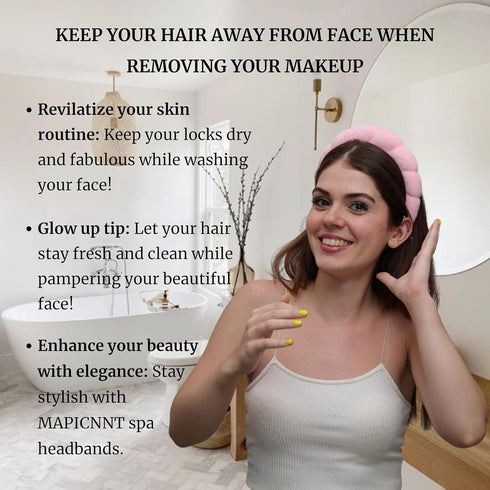 Spa Headband for Washing Face, Cute Pink Makeup Headband, Puffy Spa Headband, Terry Towel Cloth, Versed Headband, Bubble Skincare Headband, Sponge...