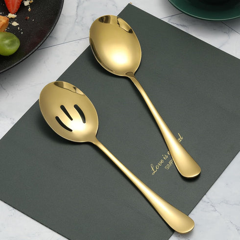 6 Pieces Serving Spoons Set, 8.7 Inch Serving Spoon, Includes 3 Serving Spoons and 3 Slotted Spoons, Stainless Steel Buffet Banquet Spoons, Large ...