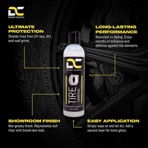 Tire Coating 8oz 237ml Semi Permanent Shine Dressing Water Based Polymer Non-Greasy Glossy Conditioner Long Lasting UV Protection...