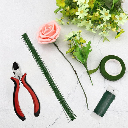 Floral Arrangement Kit Bouquet DIY Making Tools 24 Gauge Floral Stem Wire,24 Gauge Paddle Wire,Wire Cutter,Tapes...