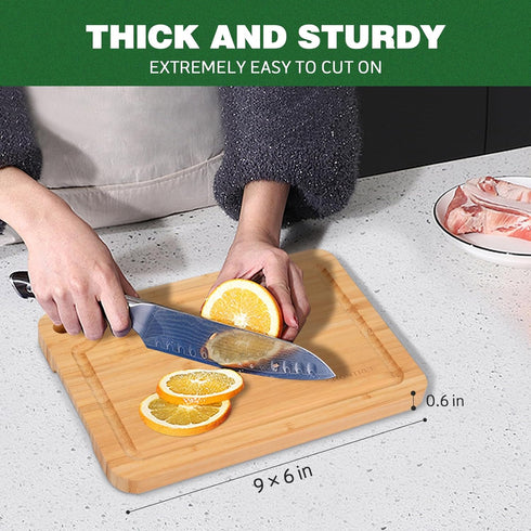 Small Bamboo Cutting Boards for Kitchen, Small Cutting Board with Built-in Handle for Camping Cutting Board, Juice Groove for Fruits Chopping, Min...