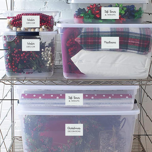 Waterproof Storage Stickers for Organizing Bins and Containers, Preprinted Home, Garage, Basement Organization Labels (20 Pack)...