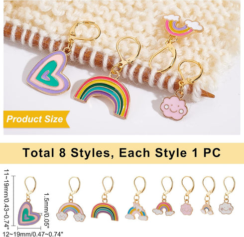 NBEADS 8 Pcs Rainbow Heart Stitch Markers, 8 Styles Enamel Alloy Crochet Stitch Marker Charms Removable Dangle Locking Stitch Marker for Knitting ...