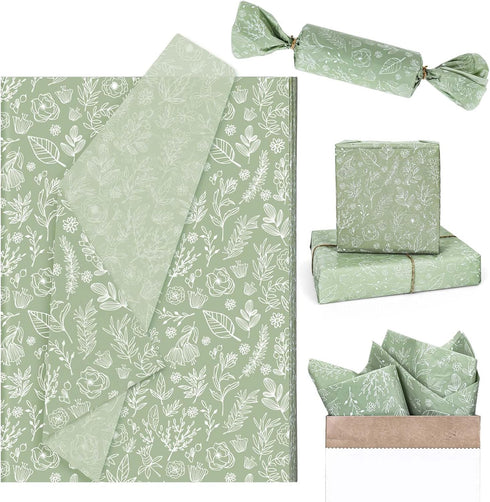 AnyDesign 100 Sheets Sage Green Wildflower Tissue Paper Green White Floral Gift Wrapping Paper Bulk Botanical Greenery Flower DIY Art Craft Paper ...