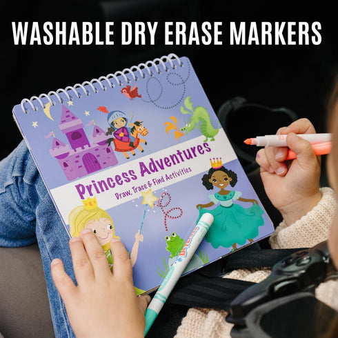 Kids Travel Educational Activity Book with Washable Markers - Car and Airplane Activities, Learning Toys for Toddlers- Search and Find, Reusable S...