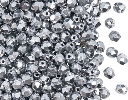 Set of Czech Faceted Glass Beads, Fire-Polished, Round 3mm, 4mm, 6mm. Two colors: Chalk White, Crystal Full Labrador. A total of 500 Pieces. Kit f...