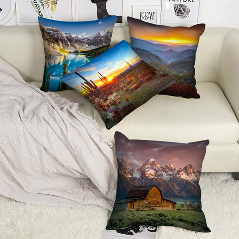 Tucocoo Landscape Throw Pillow Covers 18x18 inches Set of 4, Mountain Nature Scenery Decorative Cushion Cases Arizona Desert Saguaro Modern Decor ...