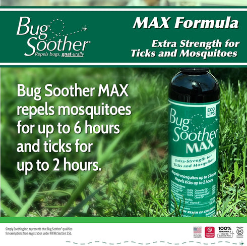 Bug Soother MAX - Natural Gnat, Tick, and Mosquito Repellent, 8 fl oz Bug Spray Deterrent - DEET-Free Safe for Adults and The Environment - Made i...