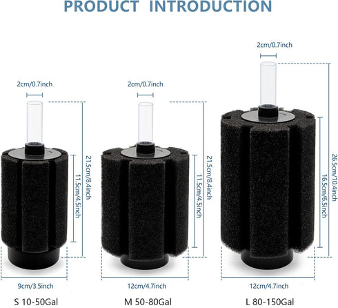 Aquarium Large Sponge Filter 80-90 Gal with Air Stone and Bio Ceramic Media, Quiet Sponge Filter for Fry, Betta, Shrimp Aquarium Fish Tank...