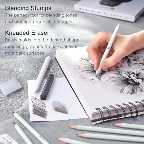 Artisto Drawing and Sketching Pencil Art Set (20 Items) - Complete Kit with Graphite Pencils, Charcoal Pencils, Sticks, Blending Stumps, Erasers, ...