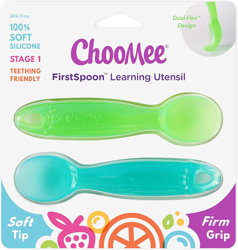 ChooMee Silicone Baby Spoons | 4 Months +, First Stage Baby Led Weaning and Self Feeding | Soft Spoon with Firm Handle | Designed in USA, BPA Free...