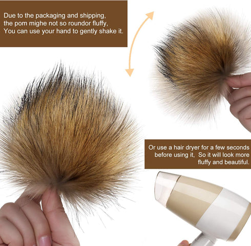 Bememo 14 Pieces Faux Fur Pom Pom Balls for Hats DIY Faux Fur Pompom with Elastic Loop for Hats Shoes Scarves Gloves Scarves Bag Key Chain Charms ...