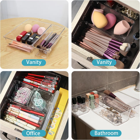 6 Pack Clear Plastic Drawer Organizer Set Desk Drawer Organizer Bins Storage Tray Clear Drawer Organizers Storage Bins Desk Drawer Organizer Tray...