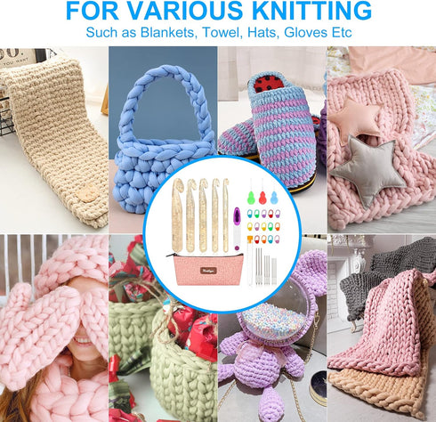 Vodiye 32 Pcs Crochet Hooks Set, Ergonomic 12mm-25mm Large Crochet Hooks for Chunky Yarn, Professional Huge Crochet Needles and Accessories for DI...