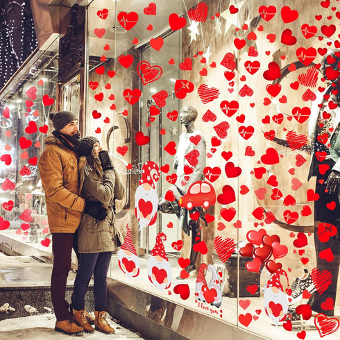 Eersida 191 Pieces Heart Wall Decals Valentines Day Stickers Removable Party Decals Valentines Wall Decor Self Adhesive Heart Gnome Stickers for A...
