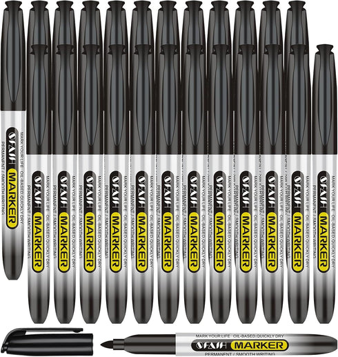 Black Permanent Markers Bulk - 24 Pack Fine Point Permanent Markers for Plastic Glass Metal Wood, Quick Dry Waterproof Permanent Markers Fine Tip ...