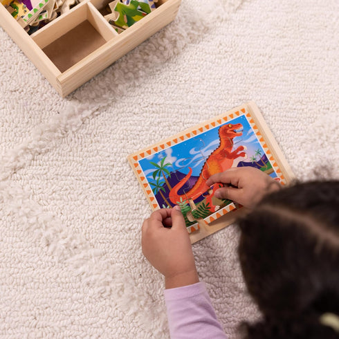 Melissa & Doug Dinosaurs 4-in-1 Wooden Jigsaw Puzzles in a Storage Box (48 pcs) - FSC Certified...