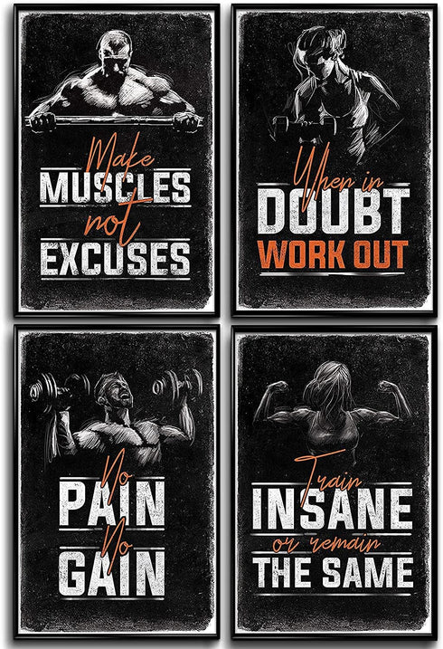 Inspirational Gym & Workout Posters - 11x17" (4) Throwback Traits...