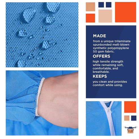 Blue Disposable Coveralls with Hood, XXL. 1 Pack 50 GSM PP Painters Suit Disposable. Unisex Hazmat Suits Disposable. Disposable Painters Coveralls...