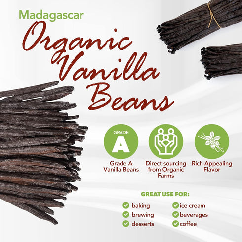11 Madagascar Organic Vanilla Beans Grade A. Certified USDA Organic. ~6" by FITNCLEAN VANILLA for Cooking, Extract and Baking. Bourbon Fresh Gourm...