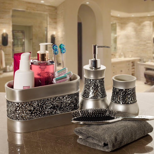 Crackled Glass Silver Hand Soap Dispenser for Bathroom, Decorative Countertop Lotion Dispenser, Elegant Liquid Soap Dispenser with Sturdy Pump for...