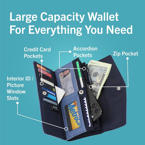 Nautica Money Manager RFID Slim and Small Wallet for Women - Credit Card Holder with Coin Purse and Zipper Wallet, Women's Clutch Organizer...