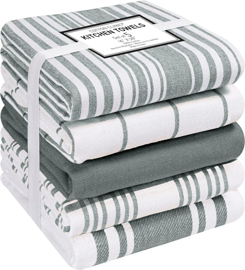 Cotton Clinic 16x28 Kitchen Dish Tea Towels Ring Spun Cotton Set of 5, Dish Cloths, Bar Towels, Tea Towels and Cleaning Towels, Kitchen Towels wit...