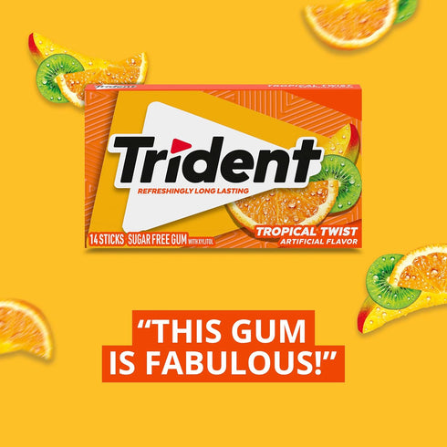 Trident Tropical Twist Sugar-Free Chewing Gum, 3 Packs of 14 Pieces (42 Total Pieces)...