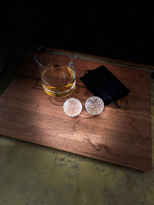 Golf Ball Whiskey Chillers and Pouch for Freezer - Set of 2 - Crystal Glass Whiskey Stones for Chilling Vodka, Whiskey, and Scotch - Each Stone Ke...