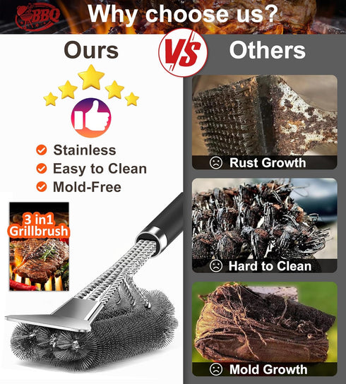 TNTOR Grill Brush with Scraper, 18" Adjustable Handle with Bottle Opener BBQ Grill Brush for Outdoor Grill/Smoker/Gas and Charcoal Grill Cleaning...
