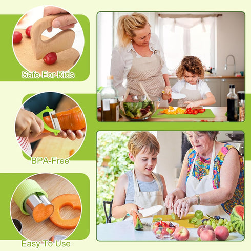 28PCS Toddler Knife Set - Kids Knifes for Real Cooking, Montessori Kids Kitchen Knife Set with Cutting Board Crinkle Cutters Kid Safe Knives, Todd...