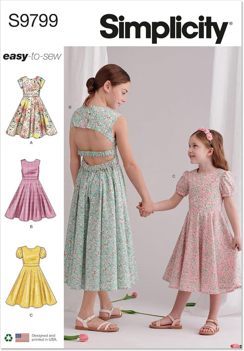 Simplicity Easy Children's and Girls' Party Dresses Sewing Pattern Packet, Design Code S9799, Sizes 7-8-10-12-14, Multicolor...