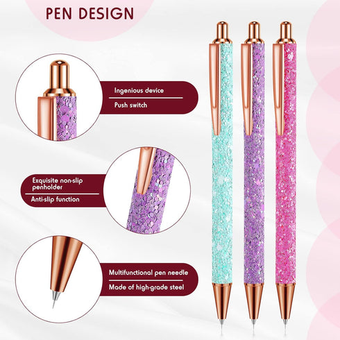 Epakh 3 Pieces Weeding Pen Vinyl Pen Pin Weeding Tool Retractable Pin Pen Fine Point Weeding Pin Pen Glitter Metal Vinyl Air Release Installation ...