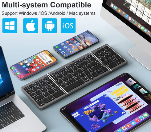 MoKo Foldable Bluetooth Keyboard, Multi-Device Folding Wireless Keyboard with Number Pad, Portable Keyboard for Laptop Tablet Phone, USB-C Recharg...