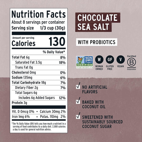 Purely Elizabeth, Chocolate Sea Salt, Ancient Grain Granola with Probiotics, Gluten-Free, Non-GMO (8oz Bag)...