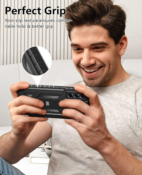 for Samsung Galaxy S21-FE Protective Case: Dual-Layer Military Grade Drop Proof Full Protection Cover with Kickstand | Durable Rugged Shockproof T...