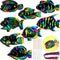 Motionchic 80 Pieces Tropical Fish Scratch Card for Kids Rainbow Ocean Fish Paper Crafts Sea Animal Ornament Under The Sea Party Favors with Woode...