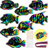 Motionchic 80 Pieces Tropical Fish Scratch Card for Kids Rainbow Ocean Fish Paper Crafts Sea Animal Ornament Under The Sea Party Favors with Woode...