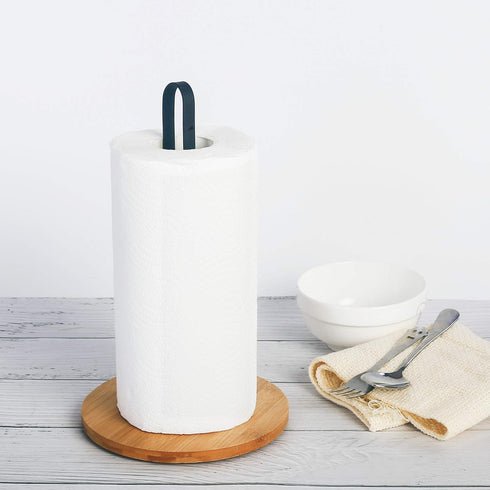 TIEYIPIN Paper Towel Holder, Countertop Roll Stand with Anti-Skid Wooden Bamboo Base for Kitchen, Cabinet, Table...