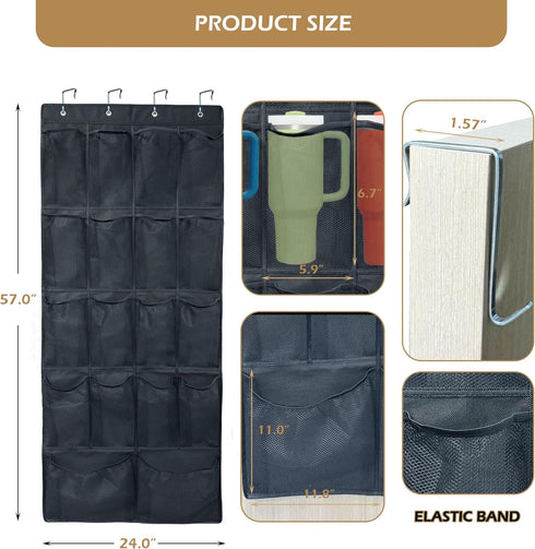18 Pockets Door Hanging Water Bottle Organizer Rack Up to 40 Pounds, Mesh Large Capacity Door Storage Cups Holder Compatible with Stanley Tumbler ...