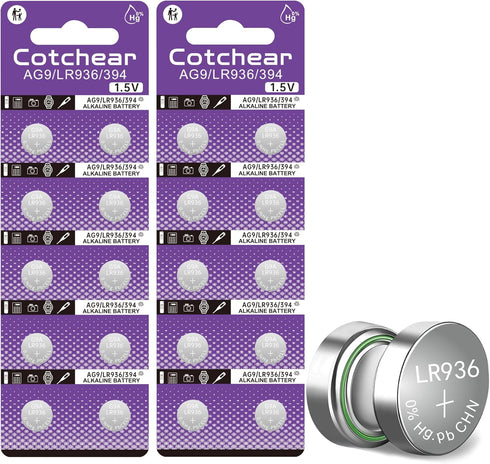 Cotchear 20Pcs AG9 Button Cell Batteries 1.5v AG9 194 LR936 SP394 Coin Battery...