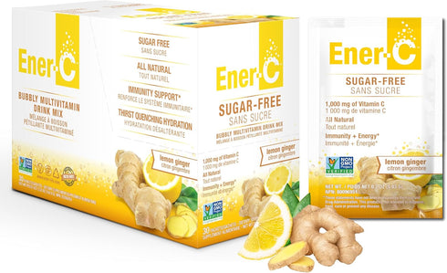 Ener-C Sugar Free Energy Lemon Ginger Multivitamin Drink Mix Vitamin C 1000mg & Electrolytes - Natural Immunity Support with Real Fruit Juice Powd...