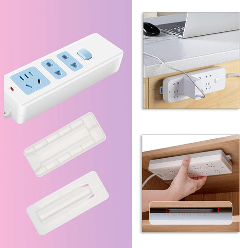 Self Adhesive Power Strip Holder 4 Pack - No Drill Extension Block Wall Mount Fixator - Easy to Install Sliding Design - for Home, Kitchen, Office...