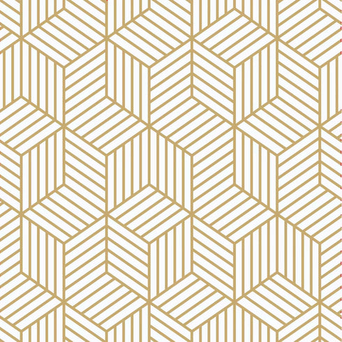 White and Gold Geometry Stripped Hexagon Peel and Stick Contact Paper self Adhesive Wallpaper Removable Vinyl Film Decorative Shelf Drawer Liner S...